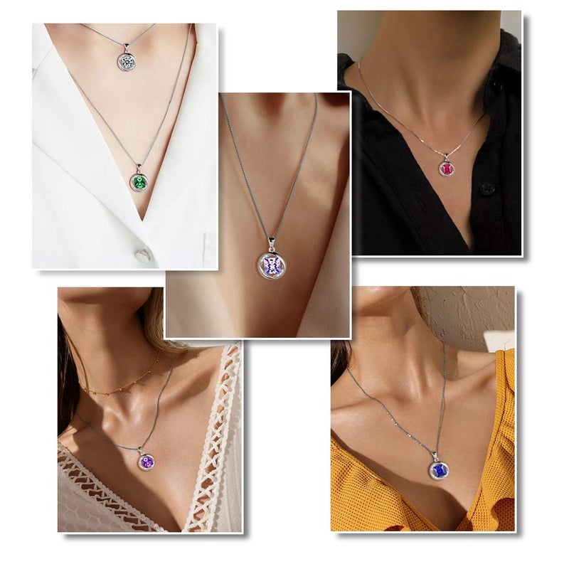 Aurora Tears October Birthstone Pendant Necklace Women 925 Sterling Silver Round Birthstones Created Tourmaline Pink Crystal Oct. Birth Stone Jewelry Birthday Gift DP0029O - Image 2